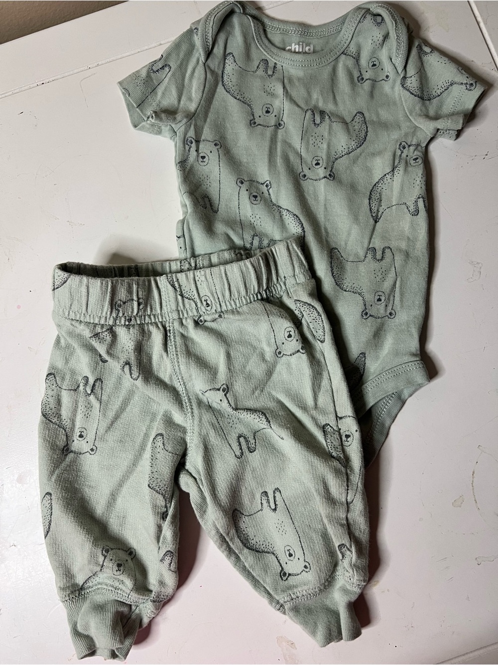 Child of Mine  Sage Green Polar Bear Print Baby Bodysuit & Pants Set 0-3M